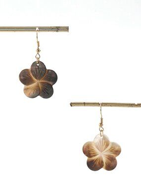 Carved Abalone Shell Plumeria Dangle Earrings, Natural Shells